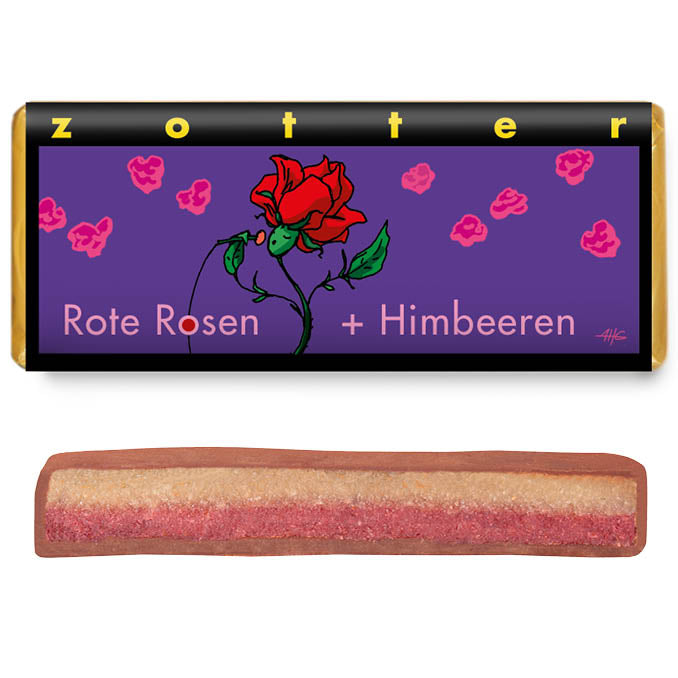 Zotter Bio Rote Rosen & Himbeeren Schokolade 70g
