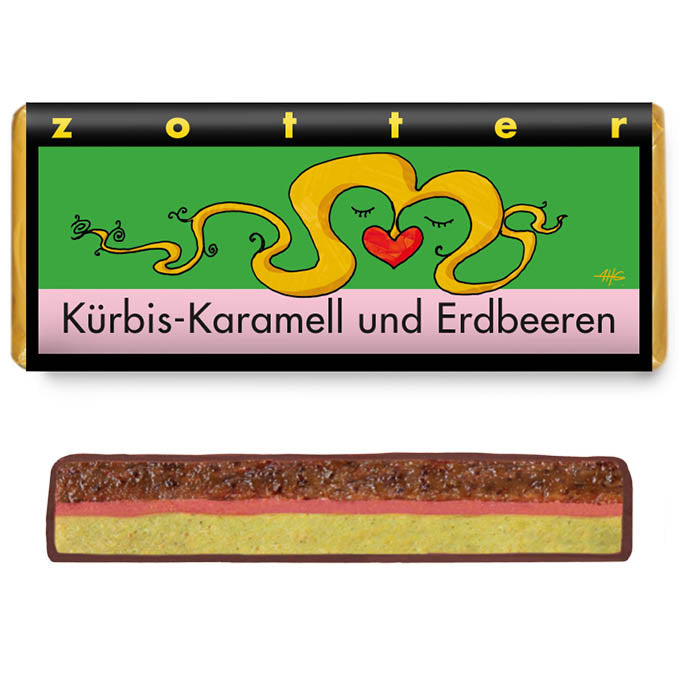 Zotter Bio Kürbis-Karamell und Erdbeeren Schokolade 70g