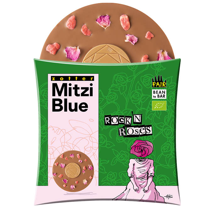 Zotter Mitzi Blue Rock 'n' Roses 70g