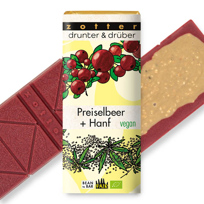 Zotter Bio Preiselbeer & Hanf Schokolade 70g