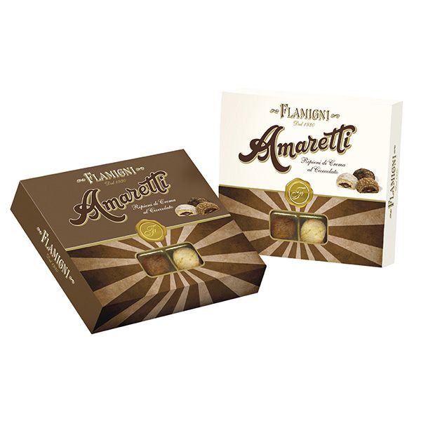 Flamigni Geschenkspackung mit weichem Amaretti Mandel Gebäck mit Schokocreme 215g